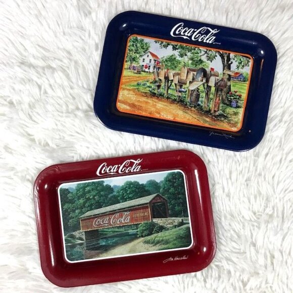 NWOT Set of 2 Vintage Coca-Cola Small Nostalgia Mailboxes + Bridge Tins - Picture 1 of 12